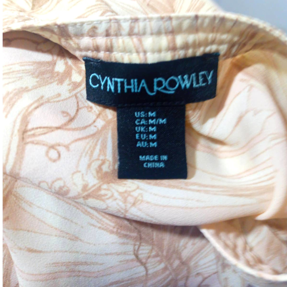 Cynthia Rowley Size M Floral Neutral Tan Beige Long Sleeve Button Up Blouse Work - Picture 6 of 8
